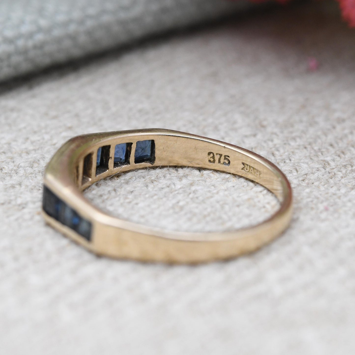 Vintage 9ct Gold Sapphire Half Eternity Ring 1989 - Nine Stone Gemstone | UK Size - M | US Size - 6 1/2
