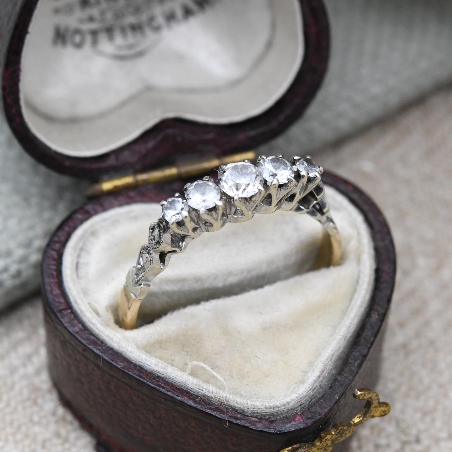 Antique 9ct White Gold Five Stone Ring - Edwardian Graduated 5 Stone Engagement Wedding Stacking Ring | UK Size O 1/2 | US Size 7 1/2