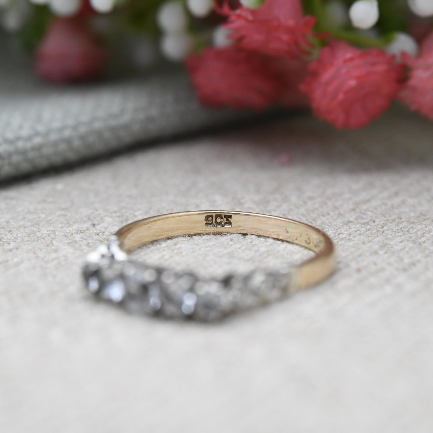 Antique 9ct White Gold Five Stone Ring - Edwardian Graduated 5 Stone Engagement Wedding Stacking Ring | UK Size O 1/2 | US Size 7 1/2