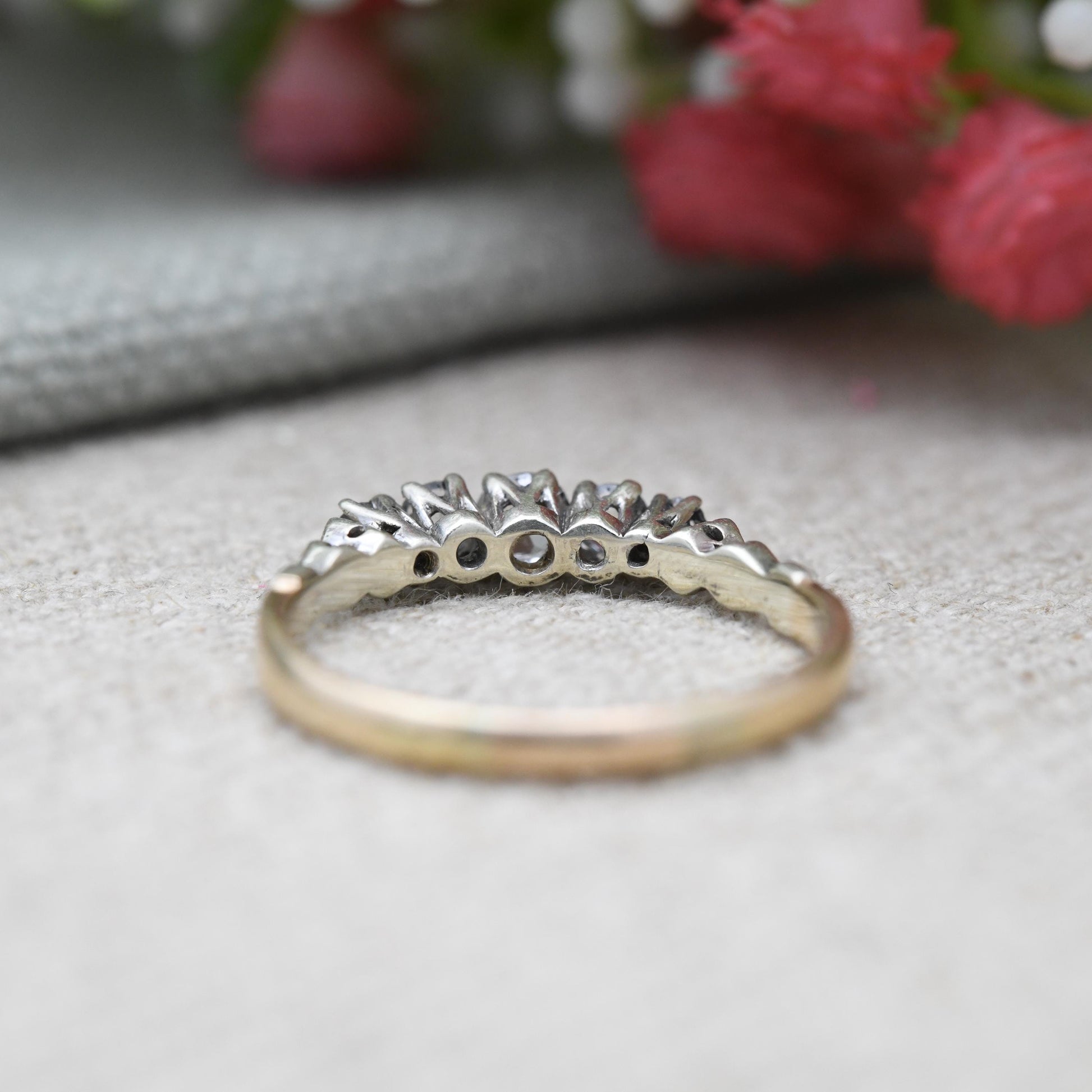Antique 9ct White Gold Five Stone Ring - Edwardian Graduated 5 Stone Engagement Wedding Stacking Ring | UK Size O 1/2 | US Size 7 1/2