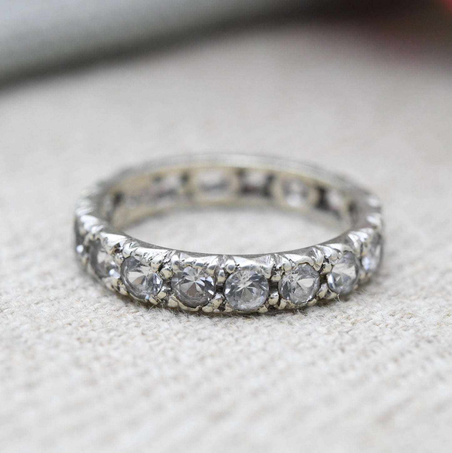 Antique 9ct White Gold Eternity Ring with Clear Stones - UK Size - L | US Size - 5 3/4