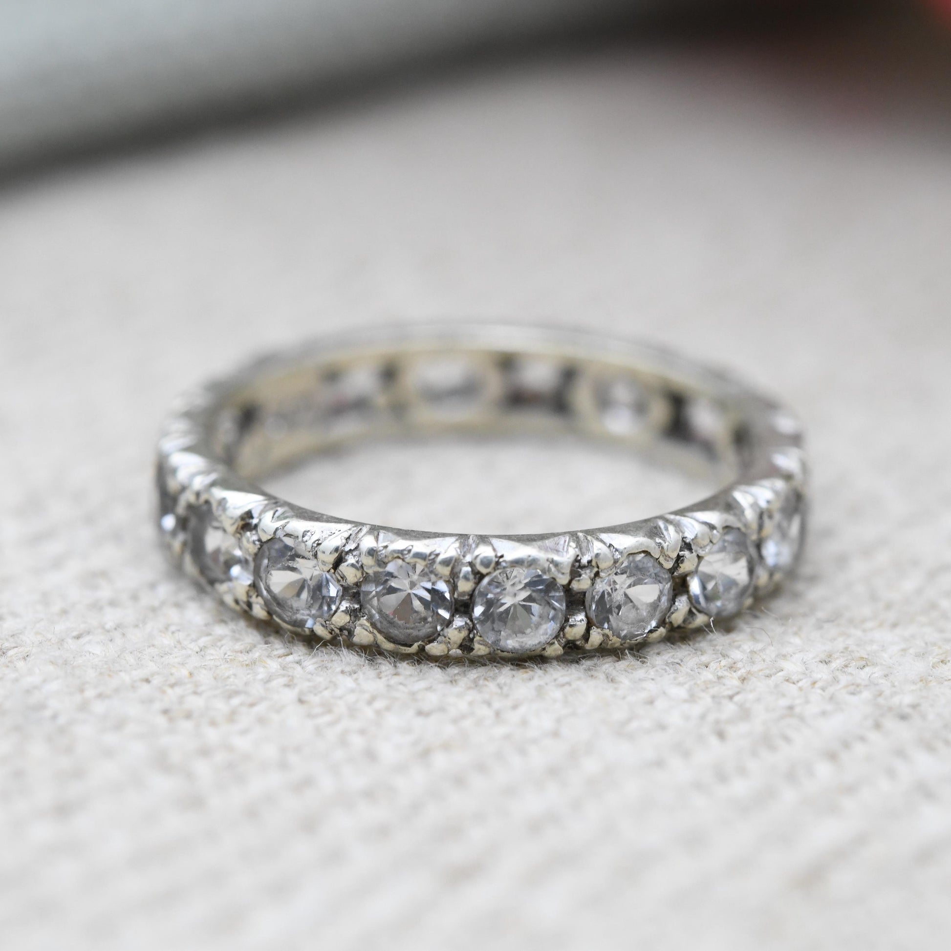 Antique 9ct White Gold Eternity Ring with Clear Stones - UK Size - L | US Size - 5 3/4