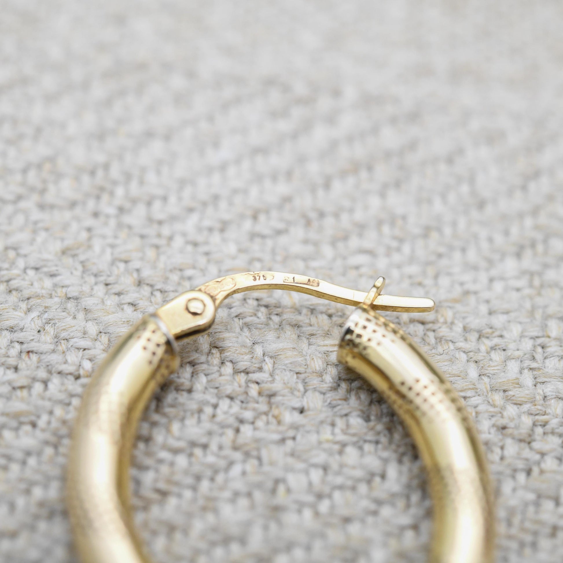 9ct Gold Hoop Earrings - Textured Design | Hollow Hoops | Yellow Gold | Pretty Gold Jewellery Gift for Her