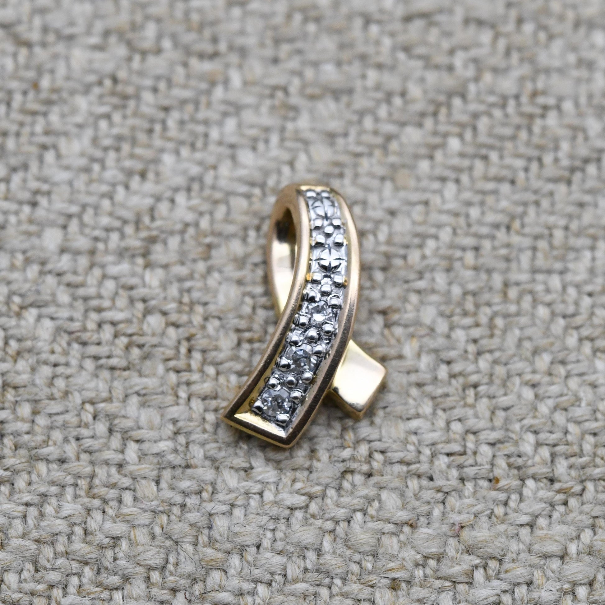 Vintage 9ct Gold Diamond Ribbon Pendant - Curved Twist Design| Solid Gold Minimalist Gift for Her