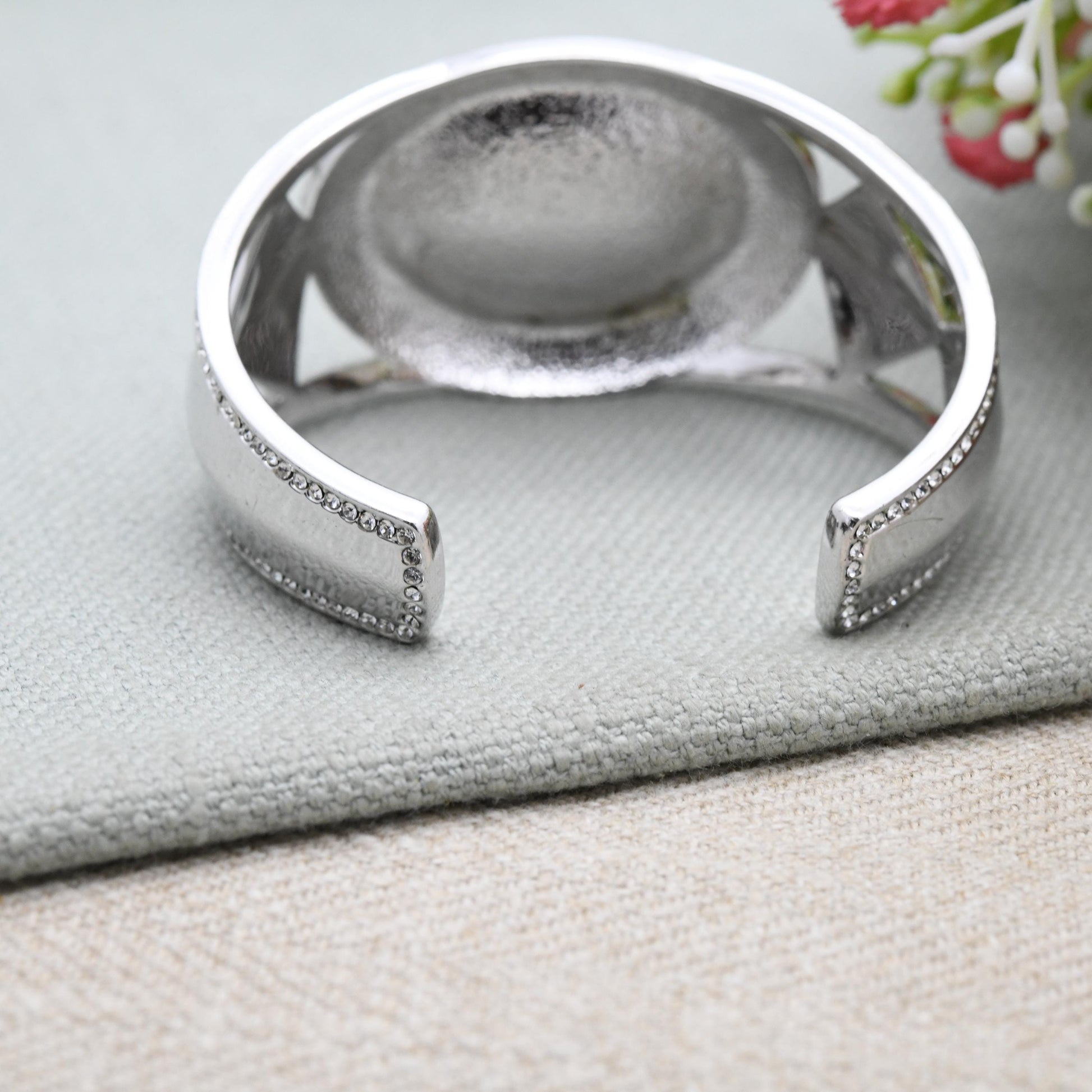 Swarovski Silver Tone Crystal Bangle Bracelet with Clear Stones