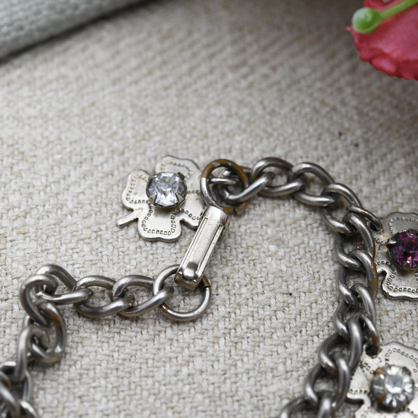 Vintage Lord's Prayer Heart and Four Leaf Clover Child Charm Bracelet c. 1950s - True Vintage Good Luck Jewellery