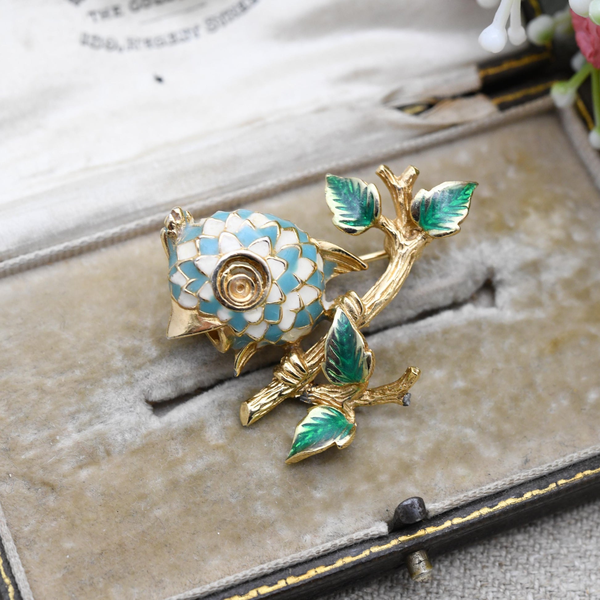 Vintage Ciner Enamel Songbird on a Branch Brooch c. 1980s - Colourful Singing Bird | Signed Designer Jewellery