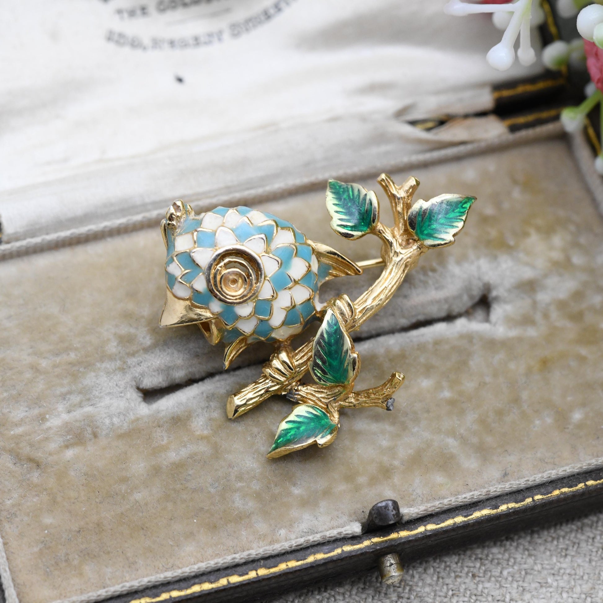 Vintage Ciner Enamel Songbird on a Branch Brooch c. 1980s - Colourful Singing Bird | Signed Designer Jewellery