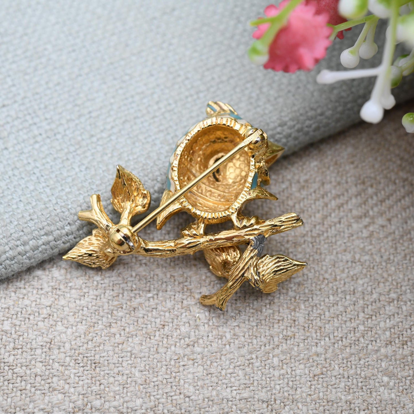 Vintage Ciner Enamel Songbird on a Branch Brooch c. 1980s - Colourful Singing Bird | Signed Designer Jewellery