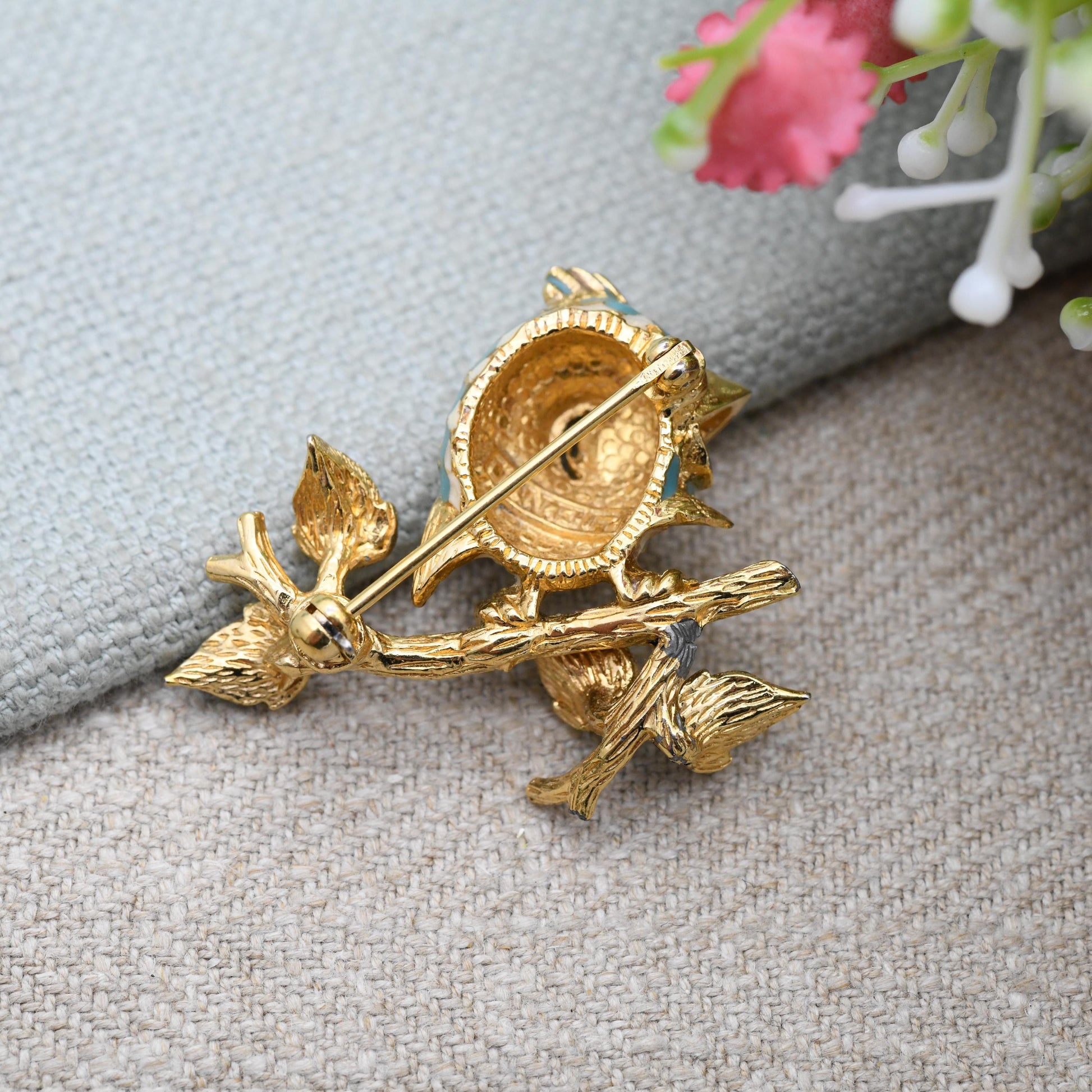 Vintage Ciner Enamel Songbird on a Branch Brooch c. 1980s - Colourful Singing Bird | Signed Designer Jewellery