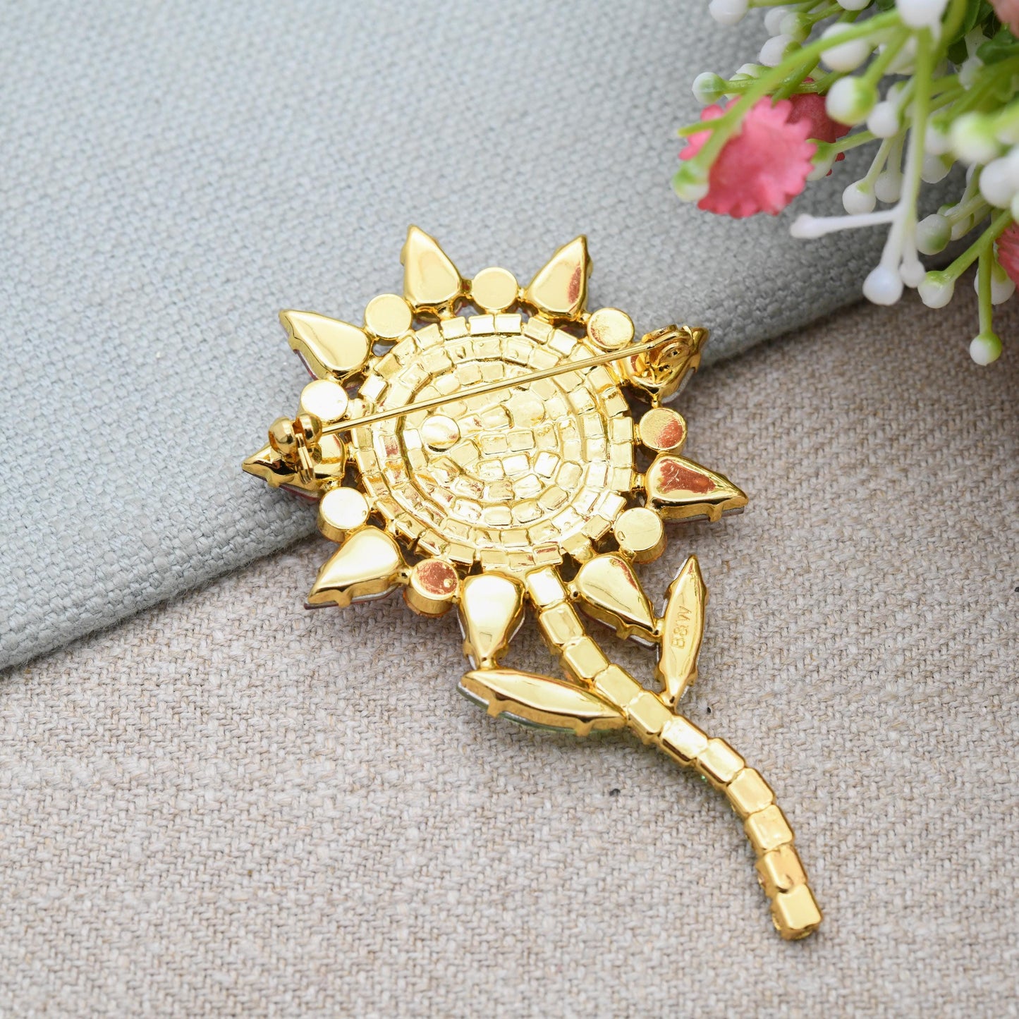 Butler & Wilson Happy Flower Brooch Gold Tone with Multicolour Austrian Crystals