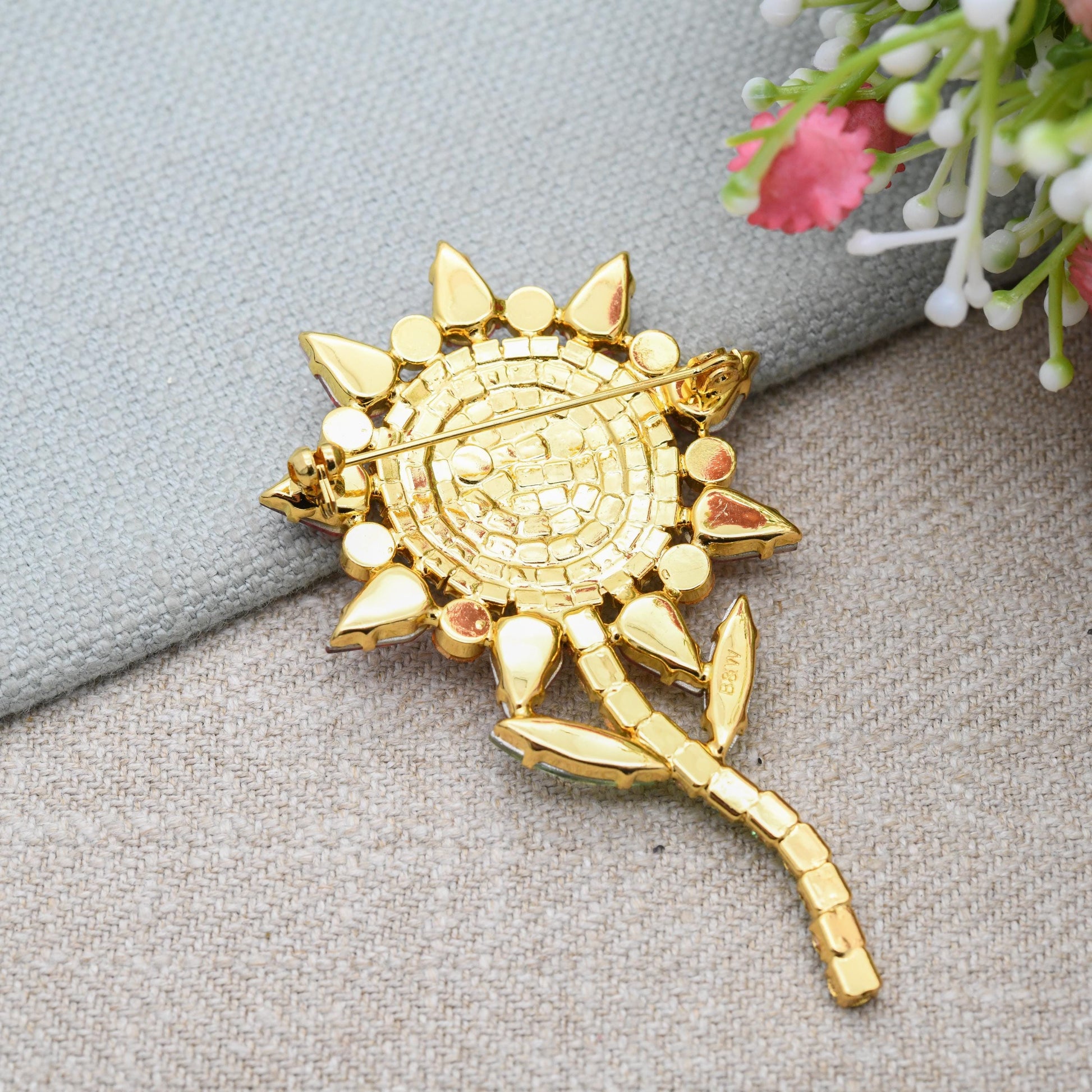 Butler & Wilson Happy Flower Brooch Gold Tone with Multicolour Austrian Crystals