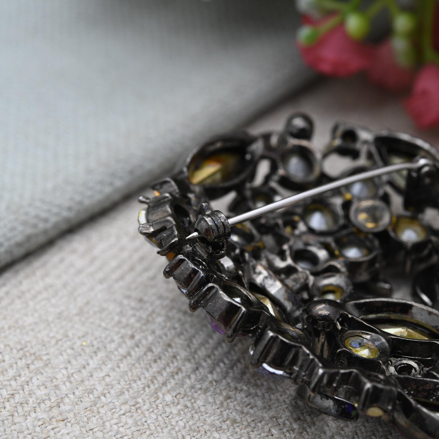 Vintage Butler and Wilson Carnival Glass Crystal Brooch by Sphinx c. 1960s B&W - Large Aurora Borealis Costume Jewellery