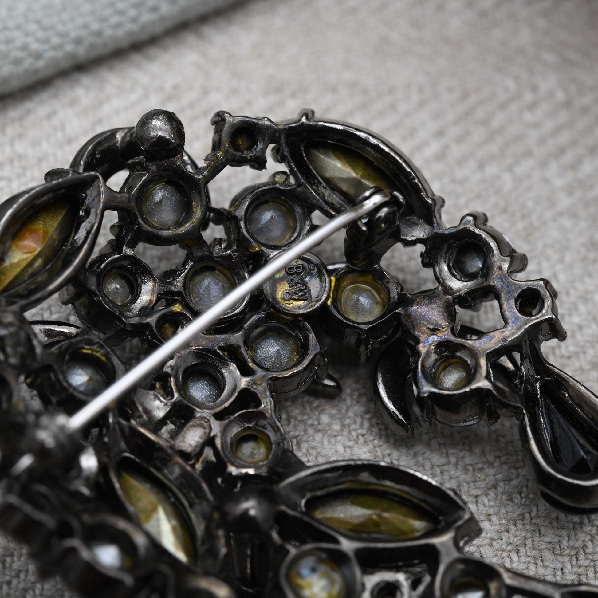 Vintage Butler and Wilson Carnival Glass Crystal Brooch by Sphinx c. 1960s B&W - Large Aurora Borealis Costume Jewellery