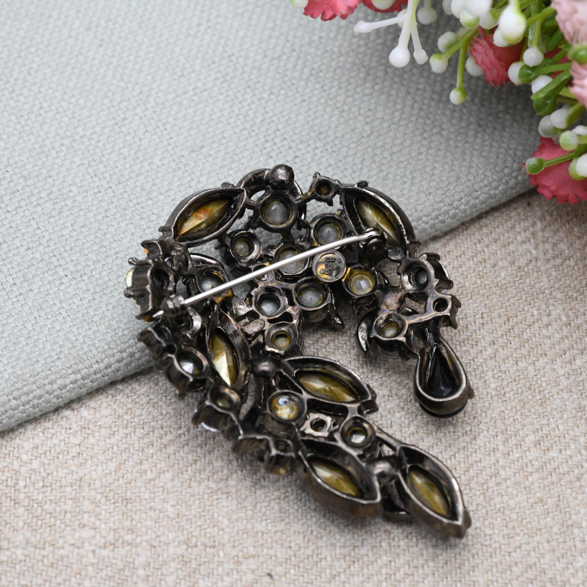 Vintage Butler and Wilson Carnival Glass Crystal Brooch by Sphinx c. 1960s B&W - Large Aurora Borealis Costume Jewellery