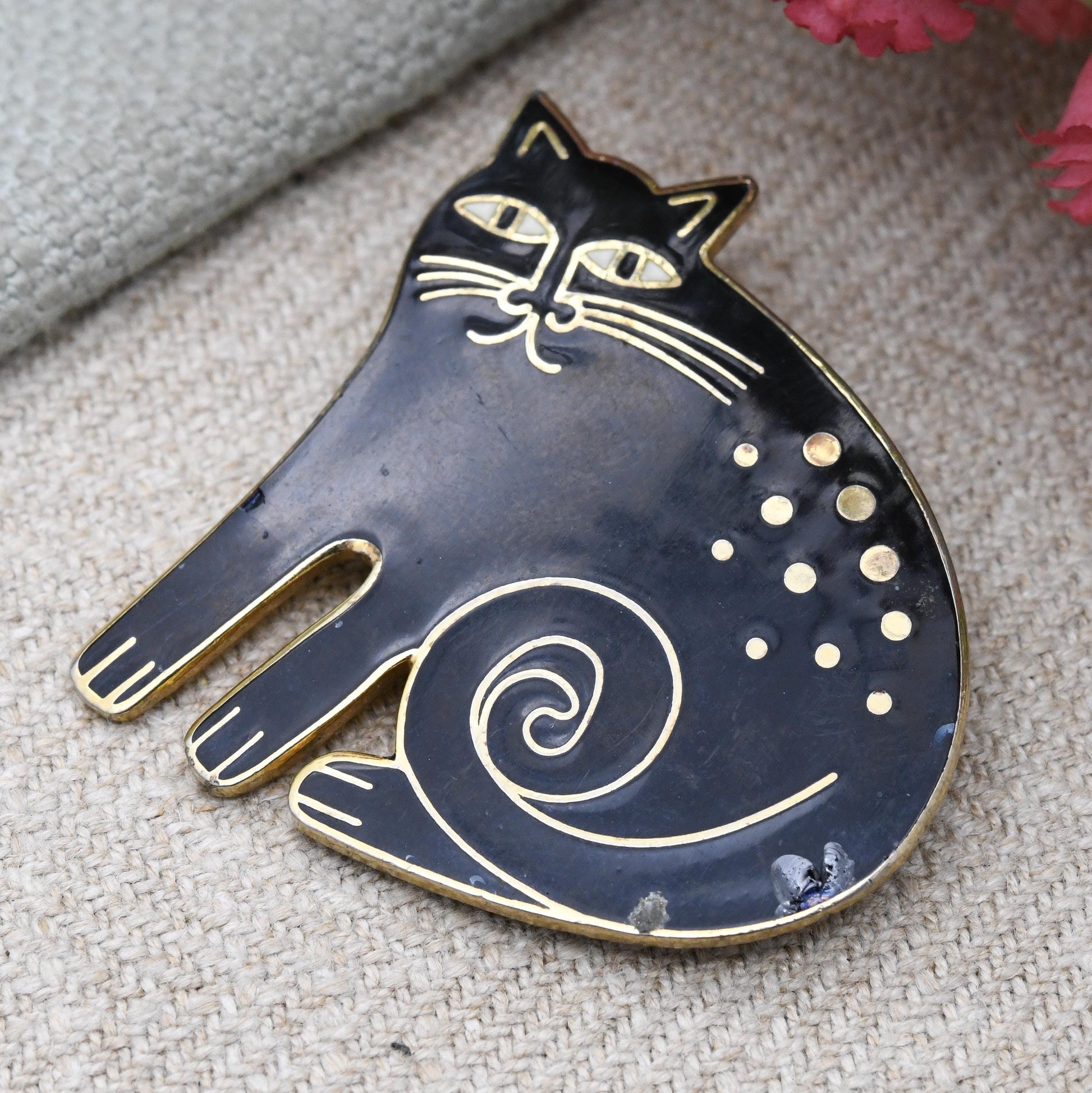 Vintage Laurel Burch Keshire Cat Brooch c. 1980s Art Jewellery