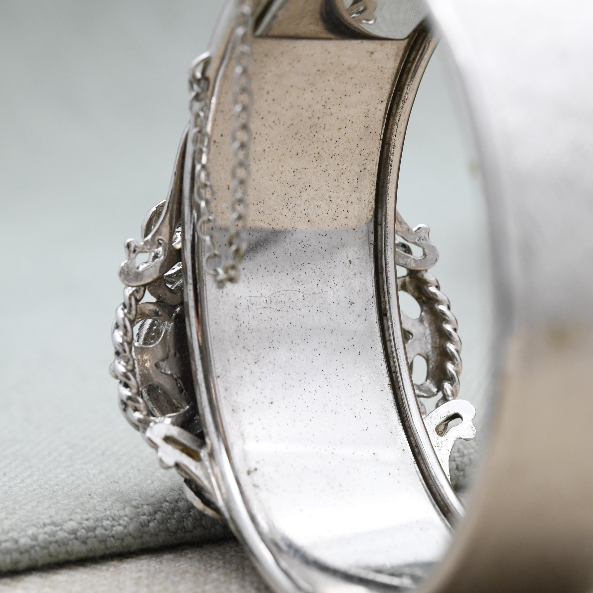 Vintage Whiting & Davis Bangle with Large Purple Cabochon Stone c. 1960s - Chunky Ornate Antique Style