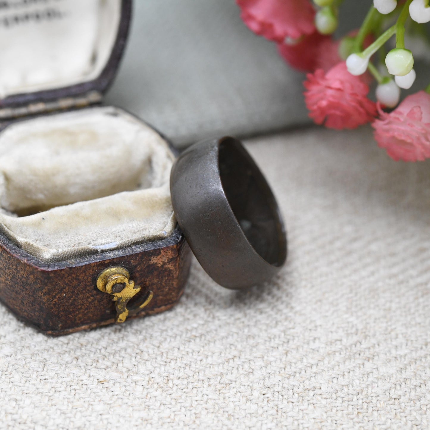 Antique Victorian 1897 One Penny Coin Band Ring - Unusual Chunky Copper Band | Hidden Secret Words | UK Size - O | US Size - 7 1/2