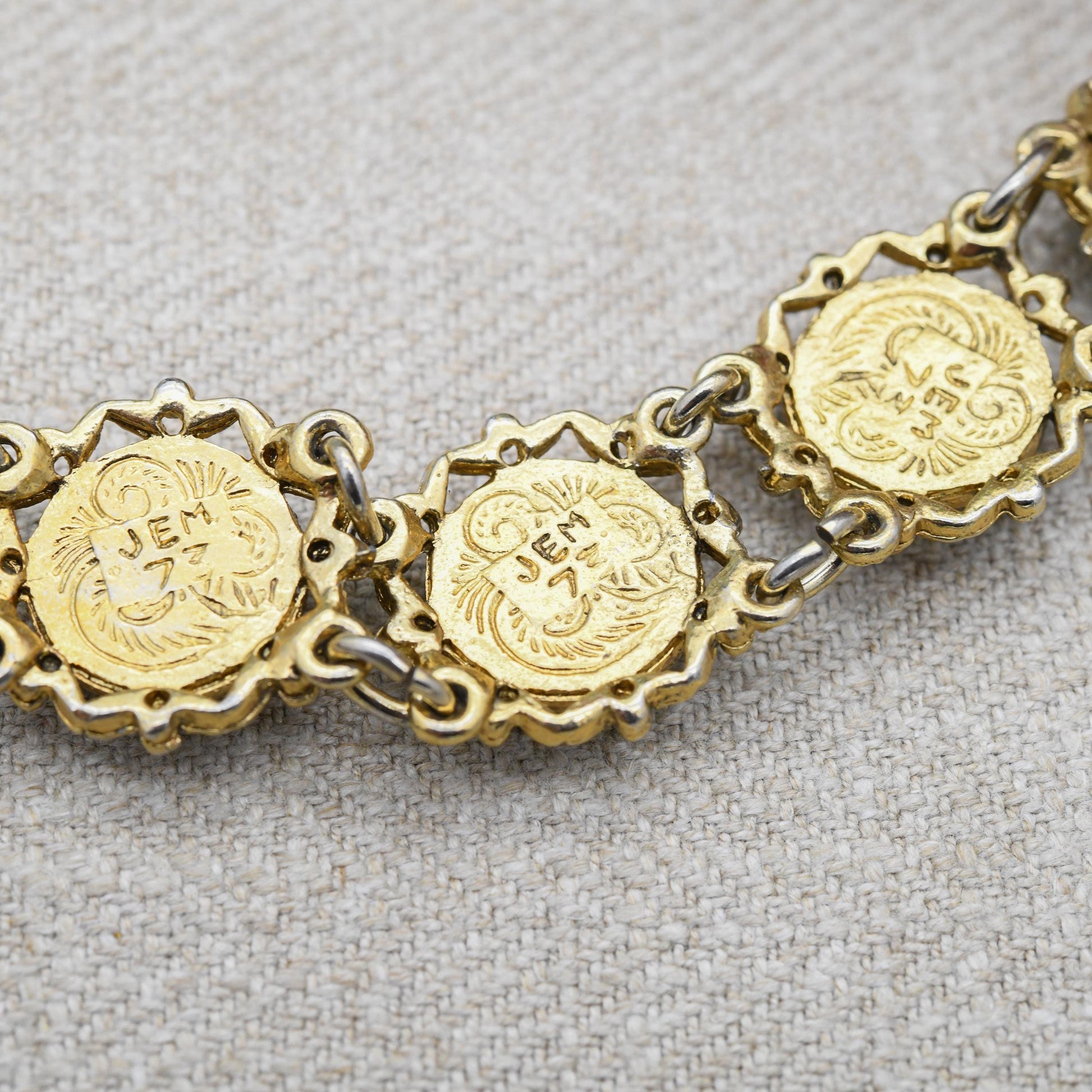 Vintage Jem 73 Gemstone Chip Panel Bracelet c. 1970s Costume Jewellery