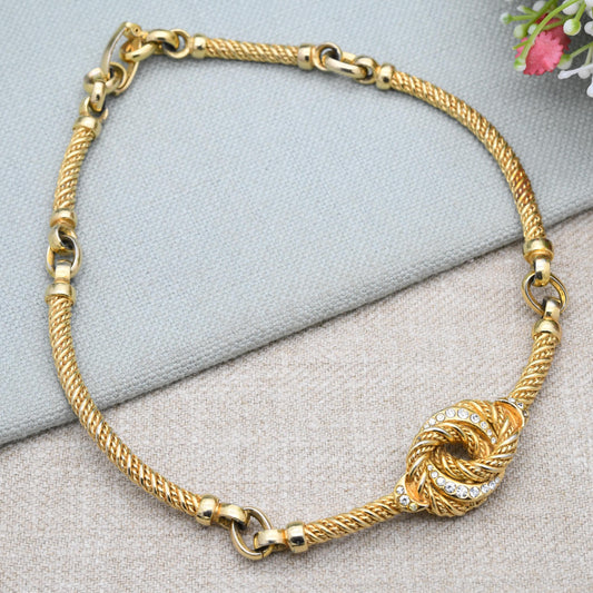 Vintage Grossé Love Knot Necklace 1973 German Designer Signed Jewellery - Gold Plated Crystals Woven Rope Twist Knot of Hercules
