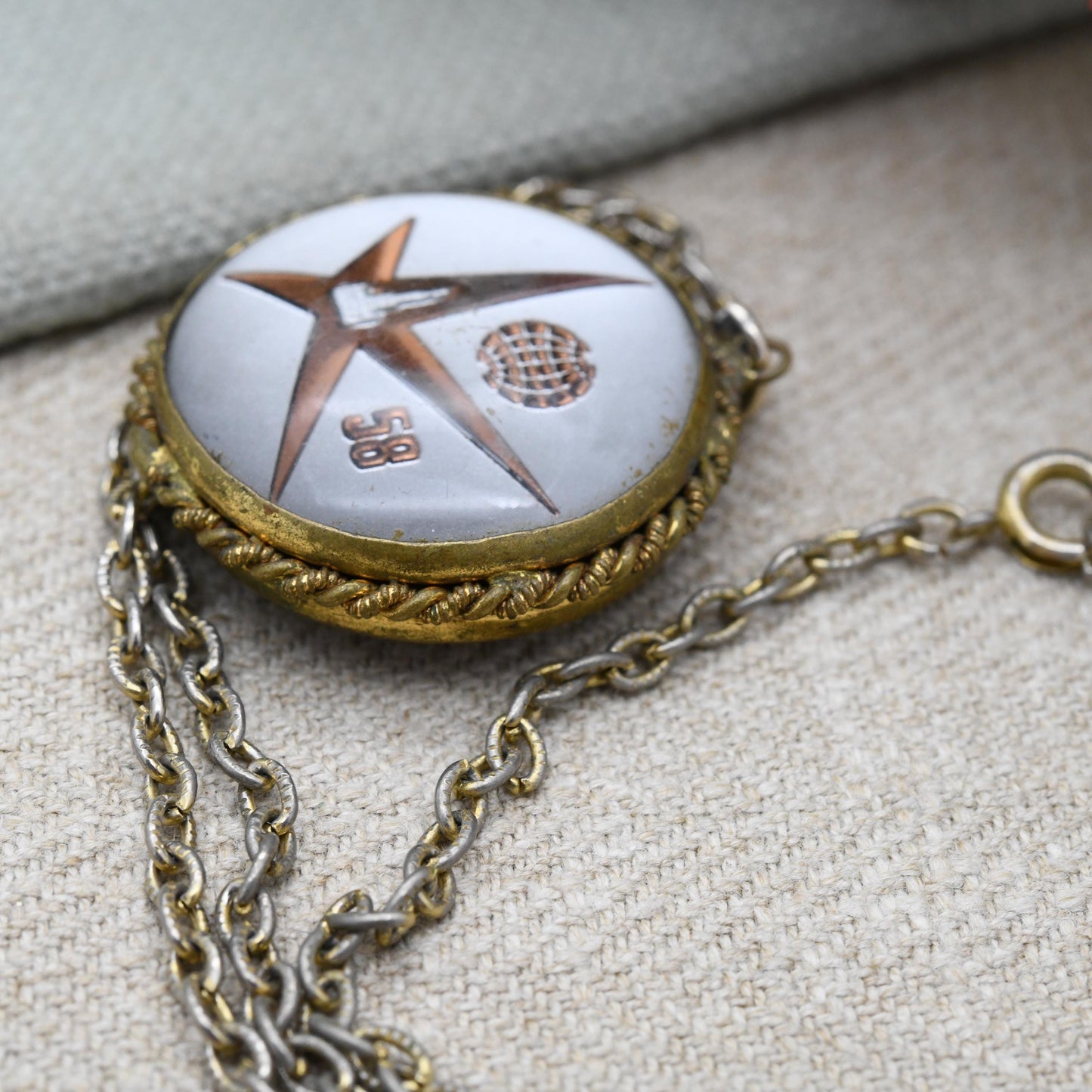 Vintage 1958 Brussels World Fair Atomium Double Sided Bubble Pendant Necklace Expo 58 Souvenir