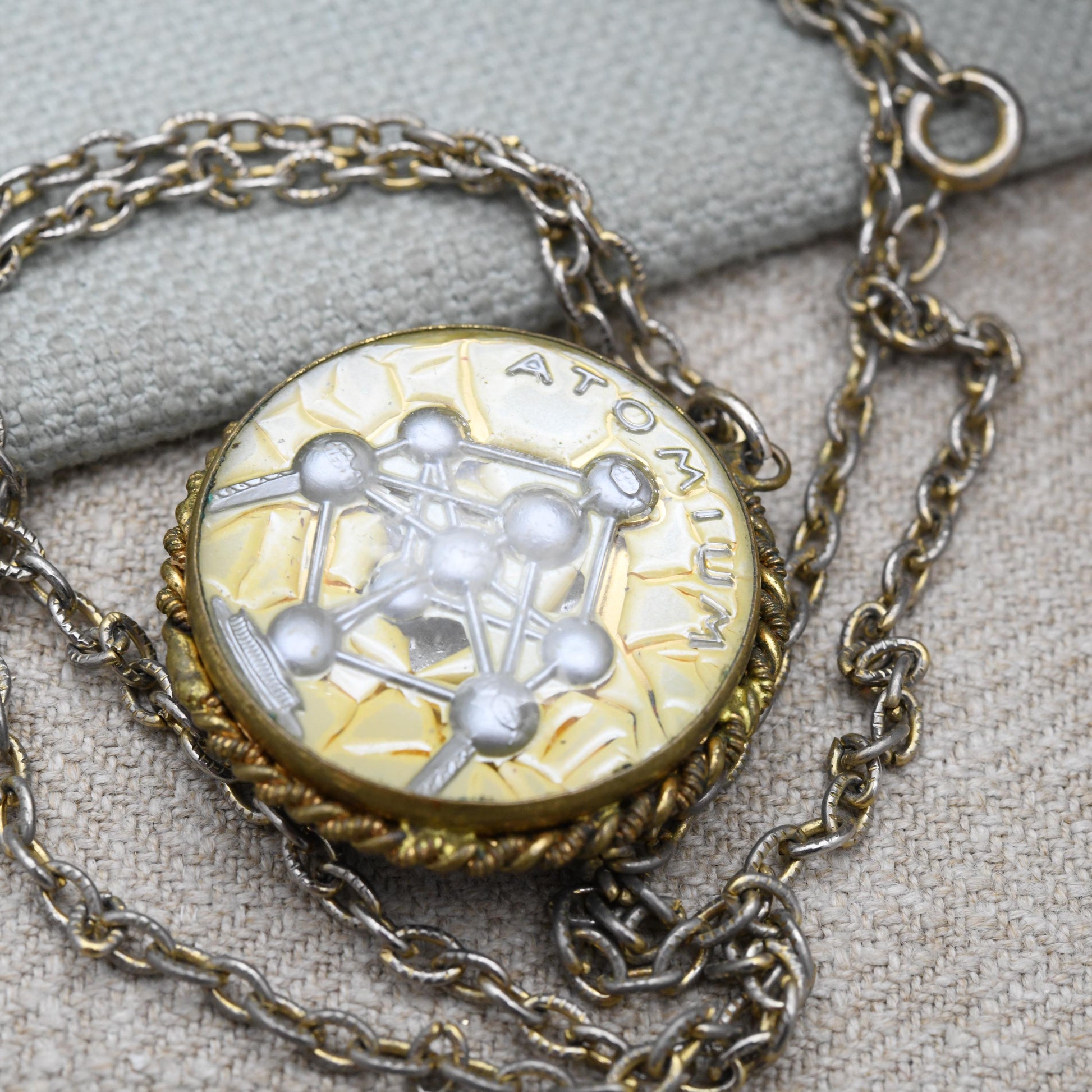 Vintage 1958 Brussels World Fair Atomium Double Sided Bubble Pendant Necklace Expo 58 Souvenir