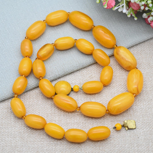 Vintage Butterscotch Bakelite Bead Necklace c. 1930s - Graduated Egg Yolk Yellow with Spacers