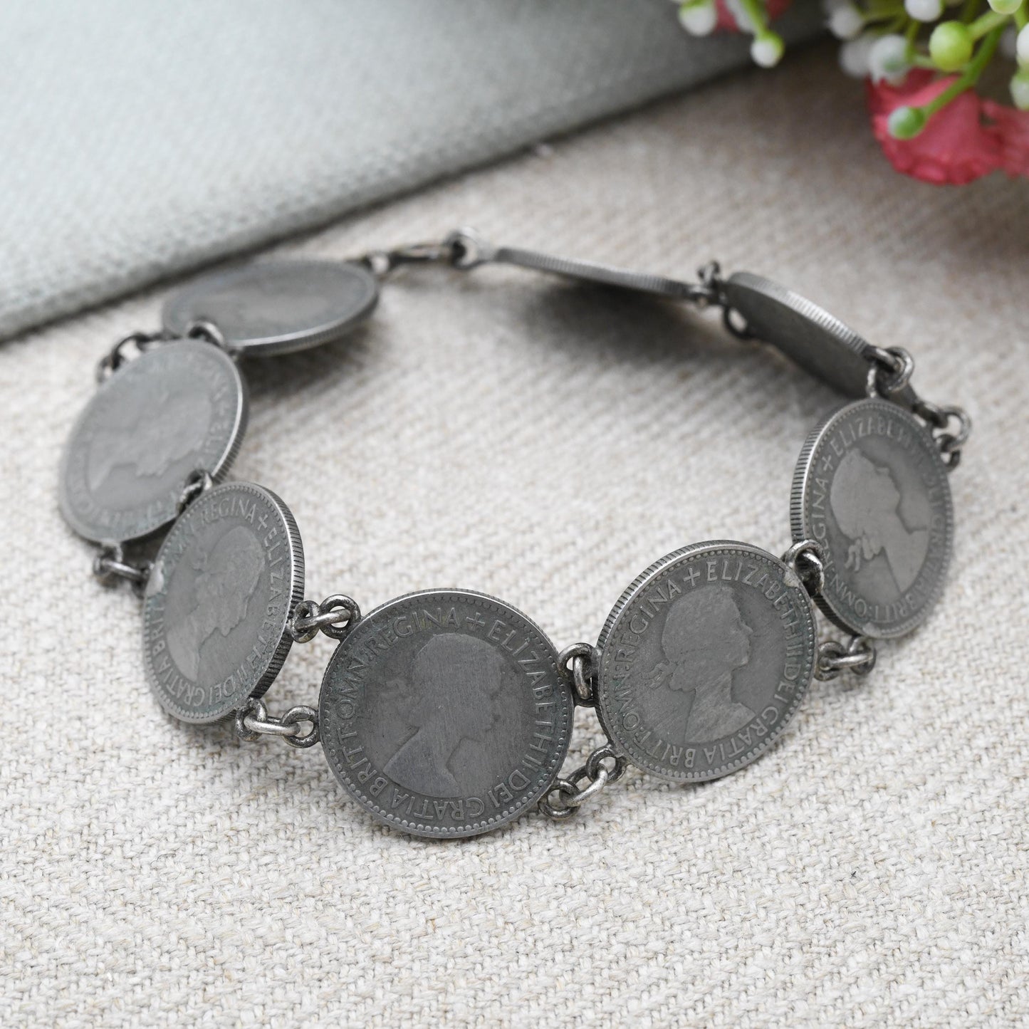 Vintage Elizabeth II 1953 Sixpence Coin Bracelet