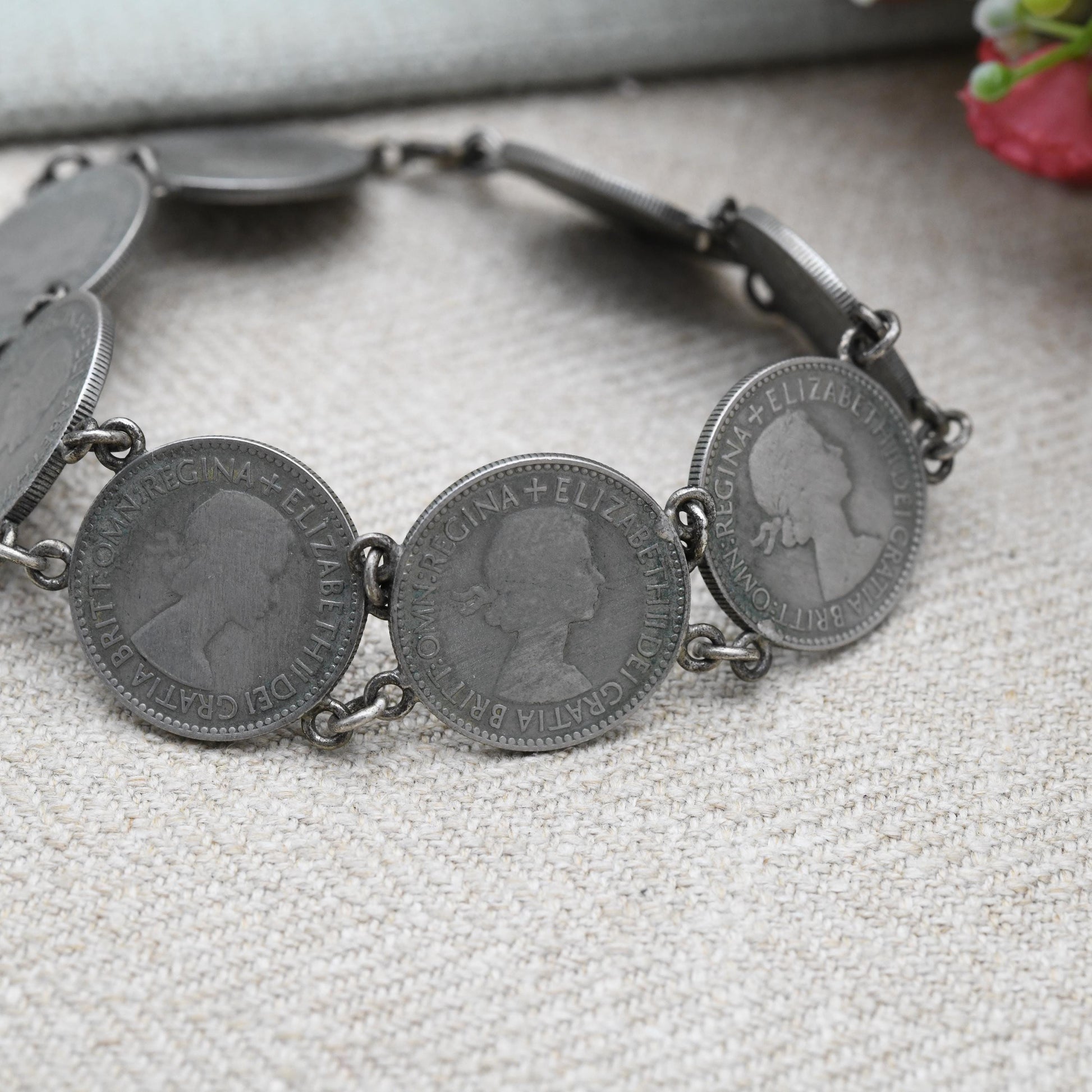 Vintage Elizabeth II 1953 Sixpence Coin Bracelet