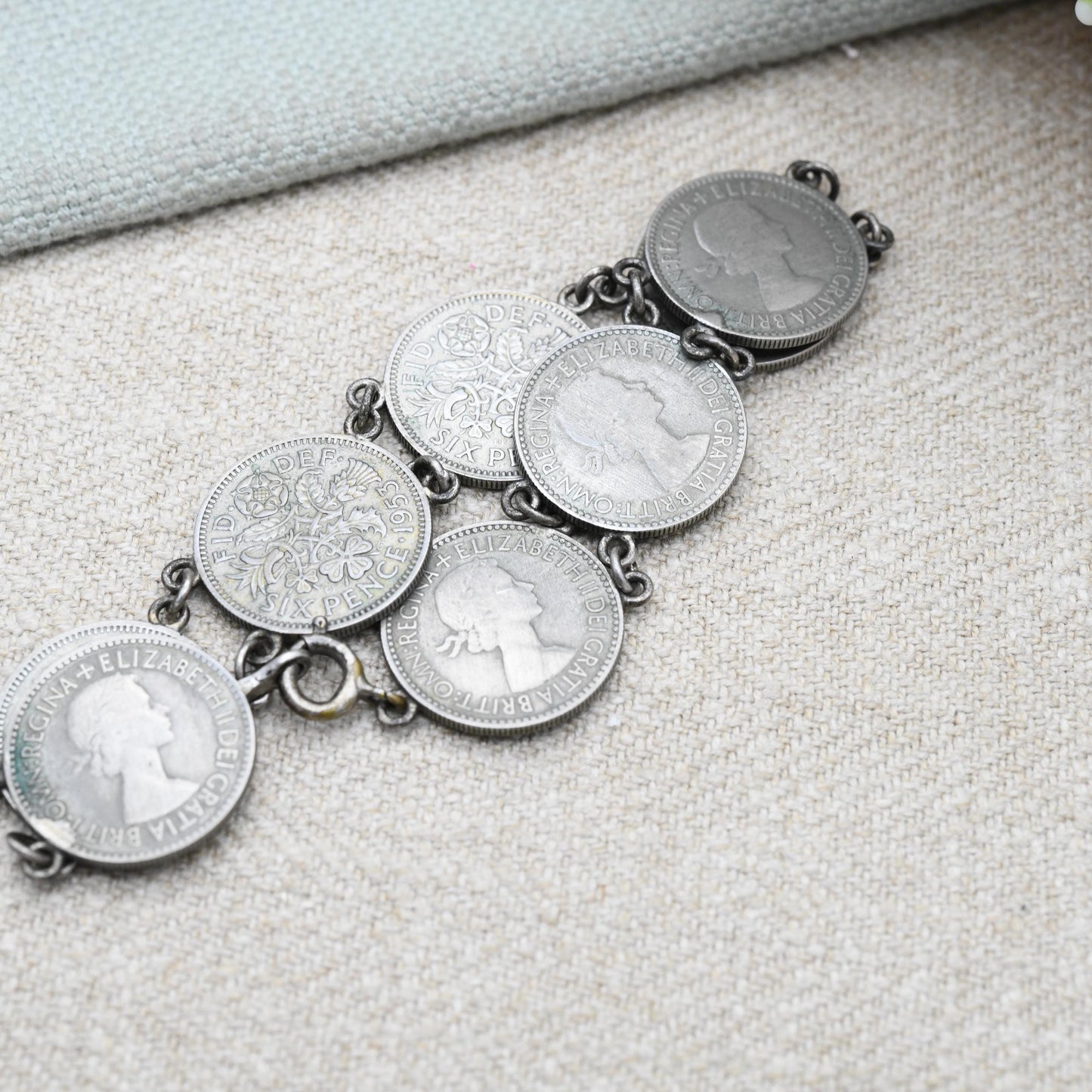 Vintage Elizabeth II 1953 Sixpence Coin Bracelet