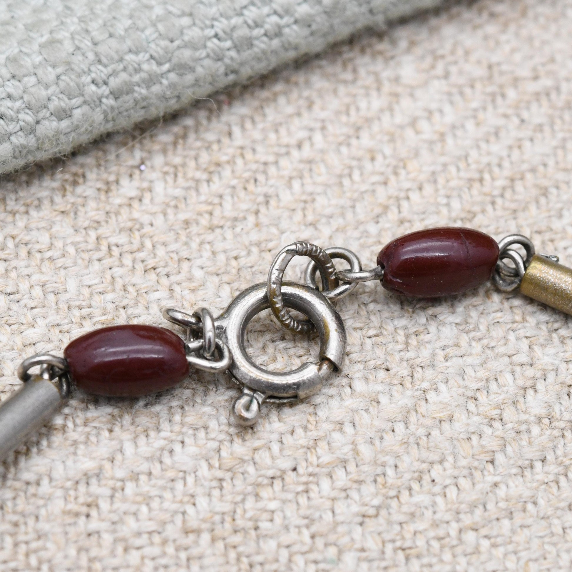 Vintage Art Deco Geometric Necklace Made in Czechoslovakia c. 1930s - Chrome Plated with Glass Beads