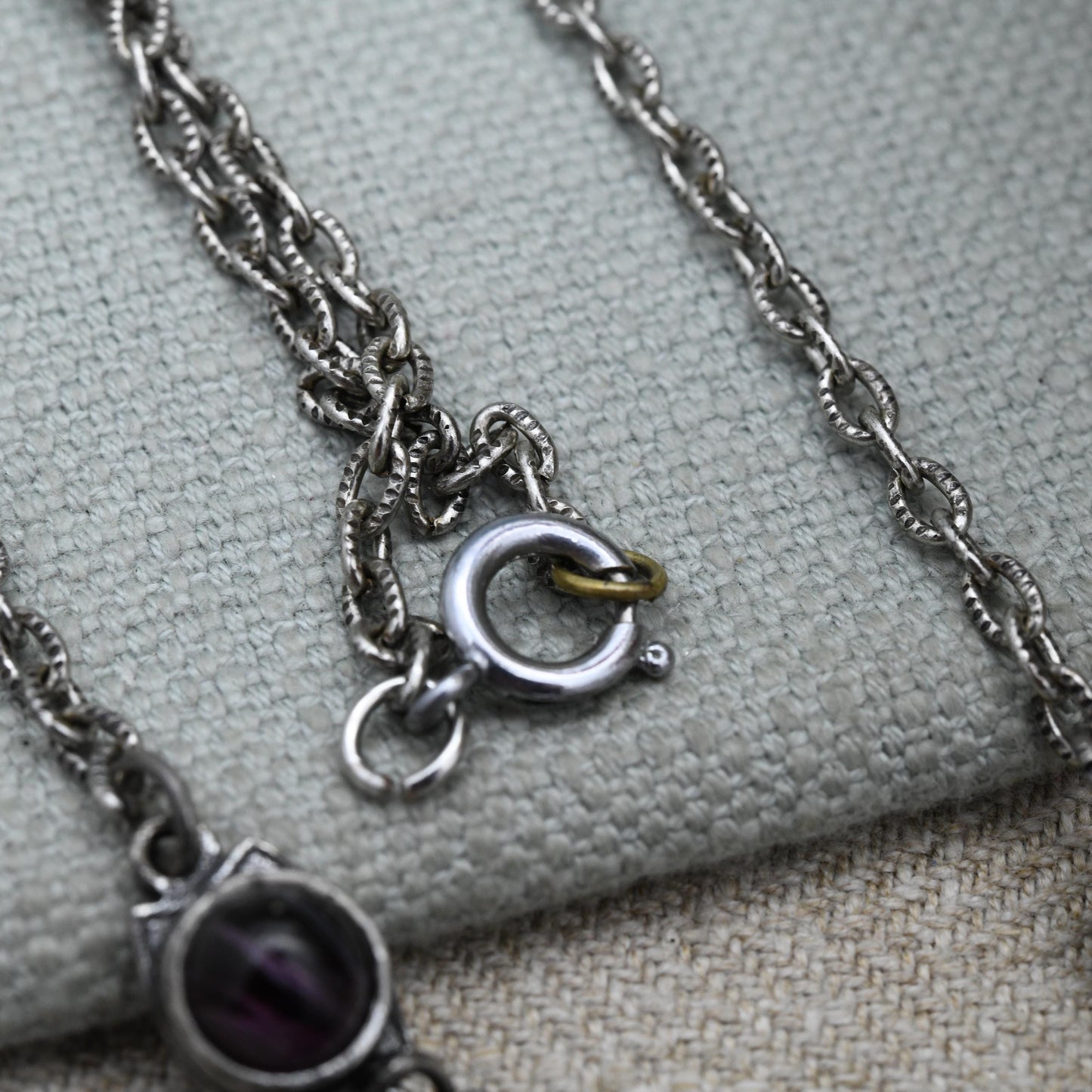 Vintage Miracle Celtic Necklace with Purple Glass Cabochon Stones c. 1980s - Imitation Amethyst