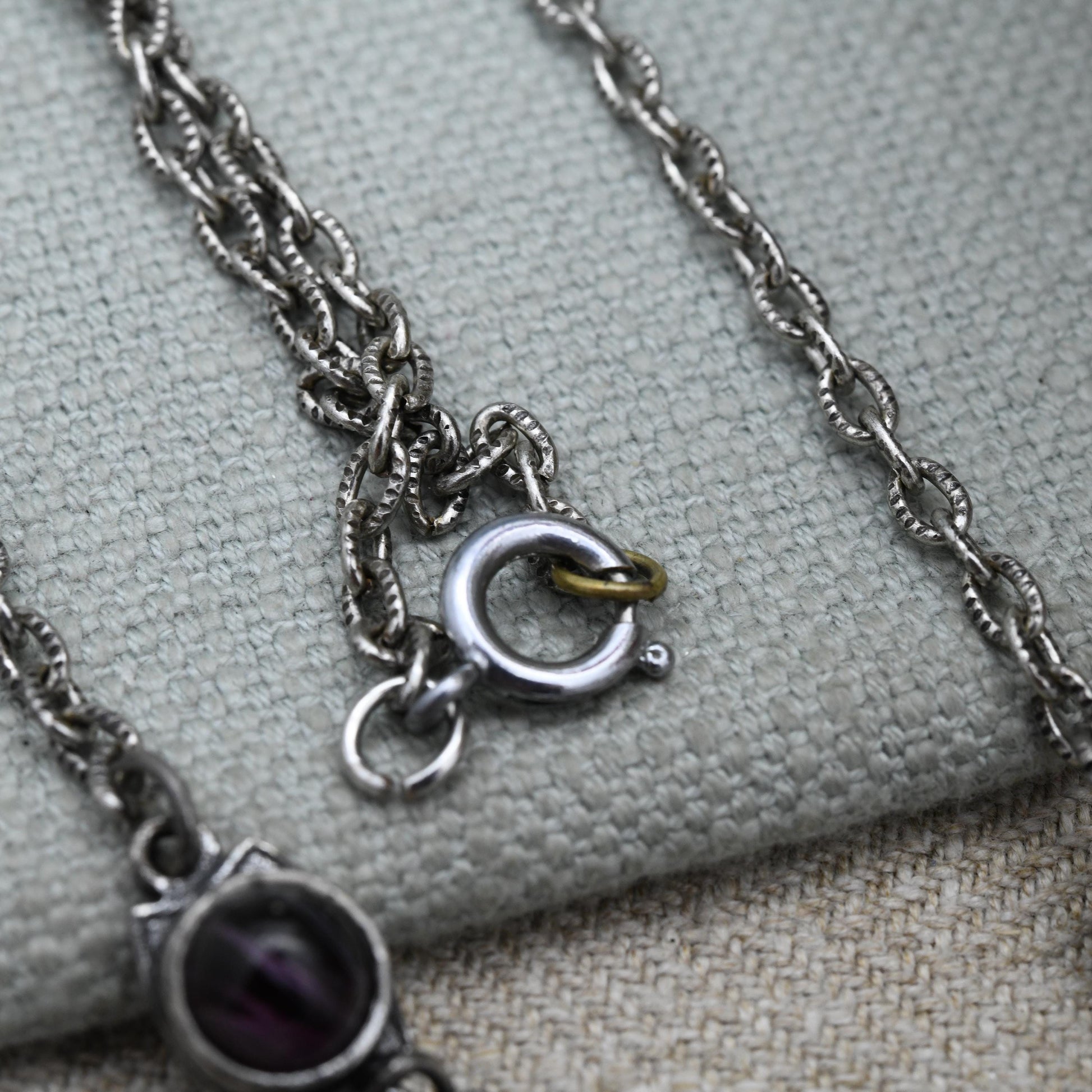 Vintage Miracle Celtic Necklace with Purple Glass Cabochon Stones c. 1980s - Imitation Amethyst