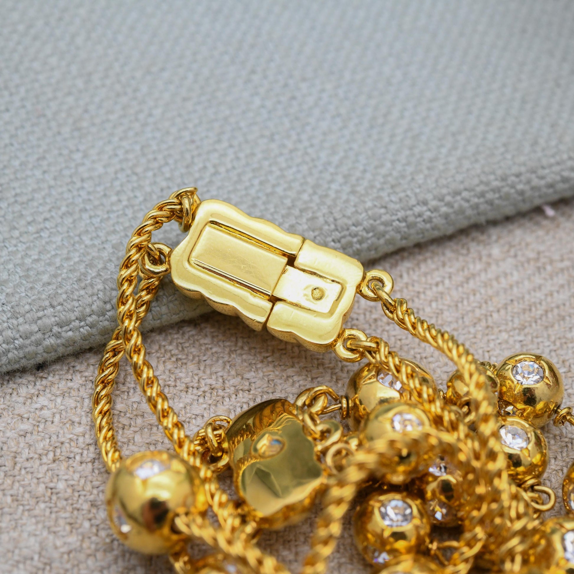 Vintage Swarovski Crystal Ball and Tassel Drop Necklace - Statement Designer Gold Tone Jewellery