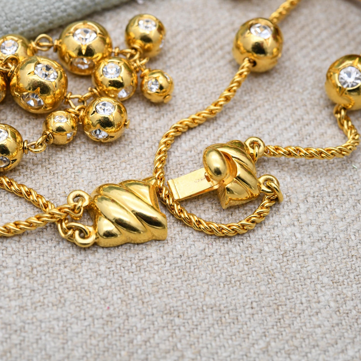 Vintage Swarovski Crystal Ball and Tassel Drop Necklace - Statement Designer Gold Tone Jewellery