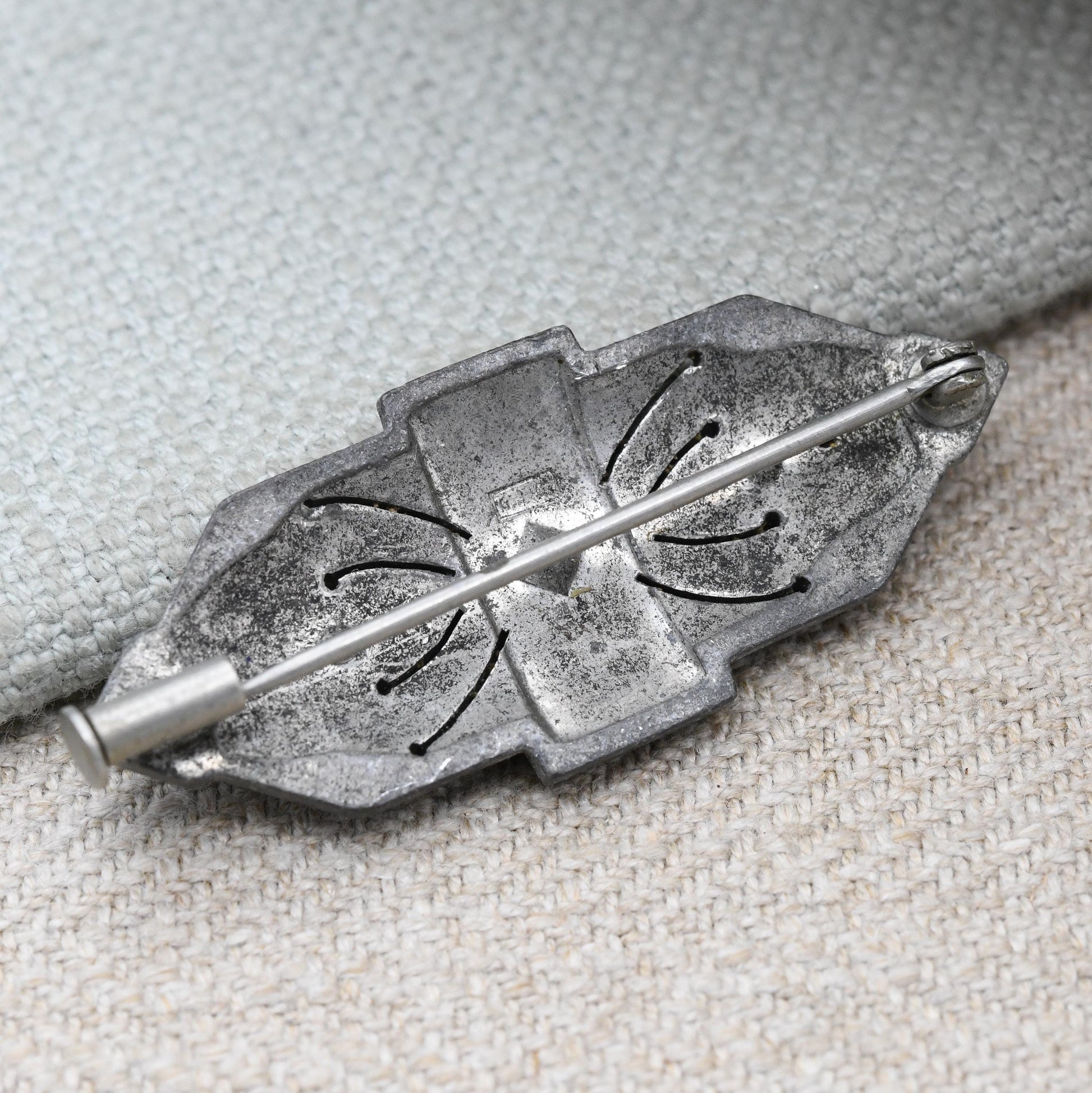 Vintage Art Deco Paste Brooch with Milgrain Detail c. 1930s - Signed GJC