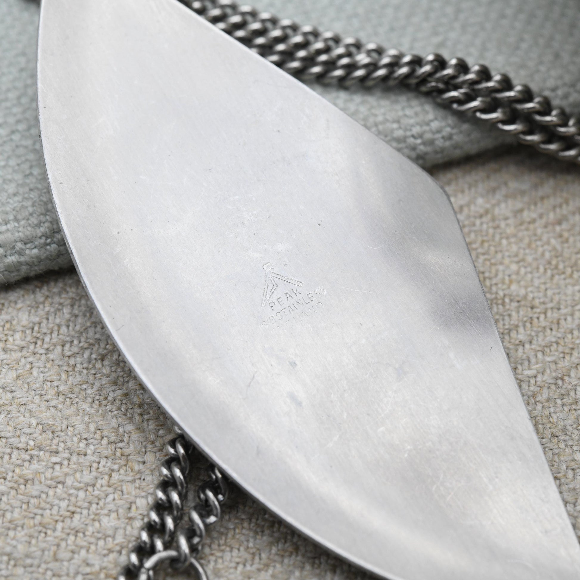Vintage Modernist Abalone Shell Pendant Necklace by Peak - Stainless Steel Made in England