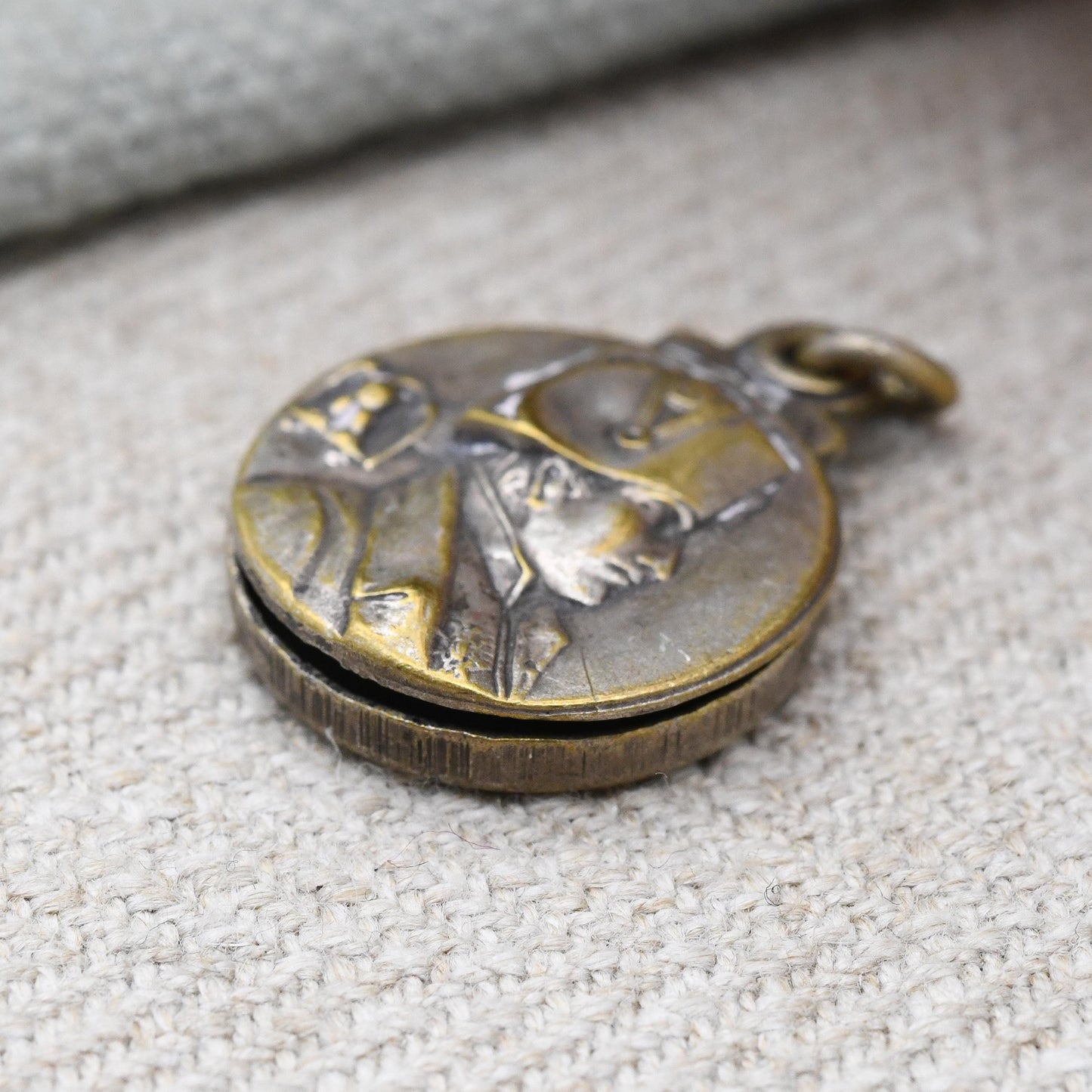 Antique French Napoleon Bonaparte Sliding Locket Pendant - Reliquary Keepsake Token