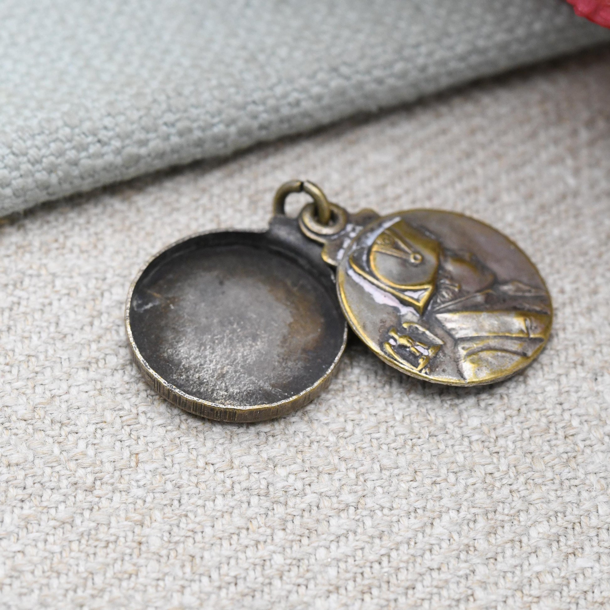 Antique French Napoleon Bonaparte Sliding Locket Pendant - Reliquary Keepsake Token