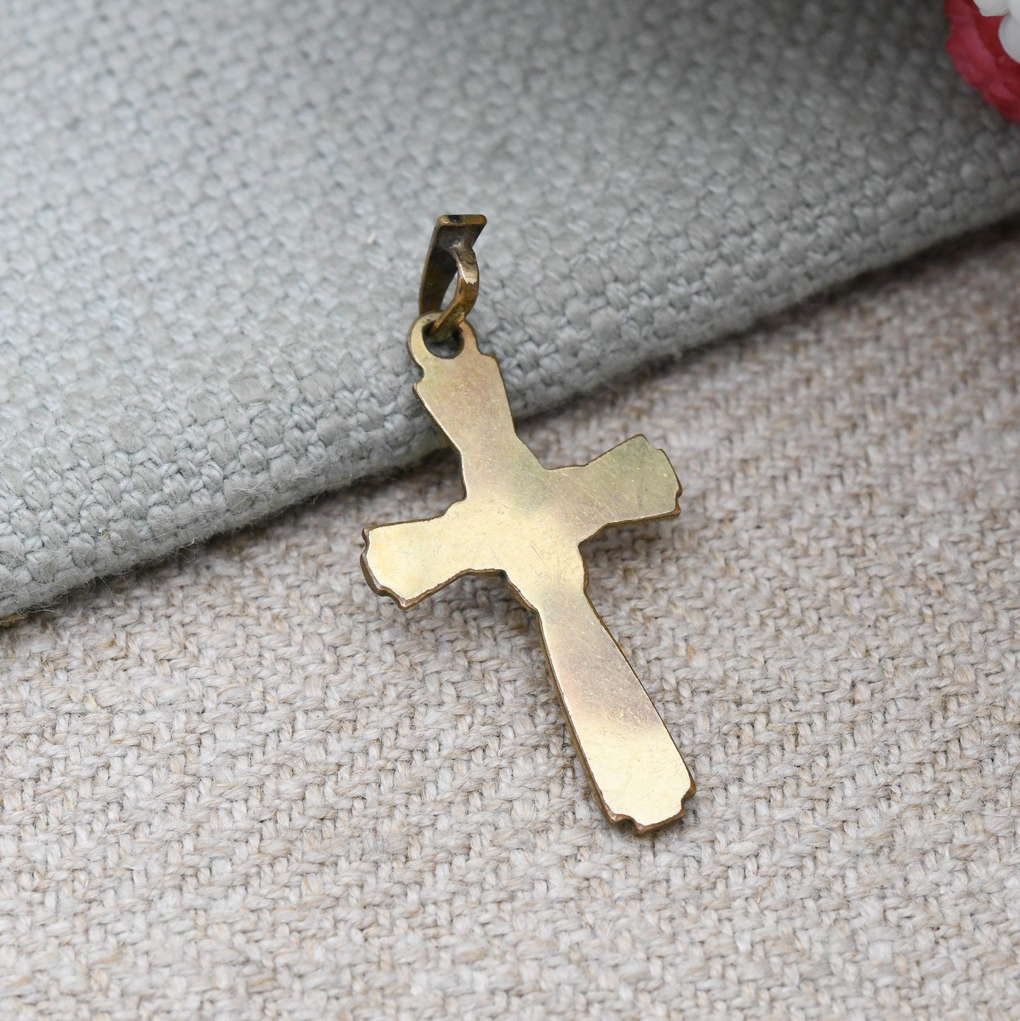 Vintage Rolled Gold Cross Pendant with Milgrain Detail - Mid-Century Religious Christian Cross