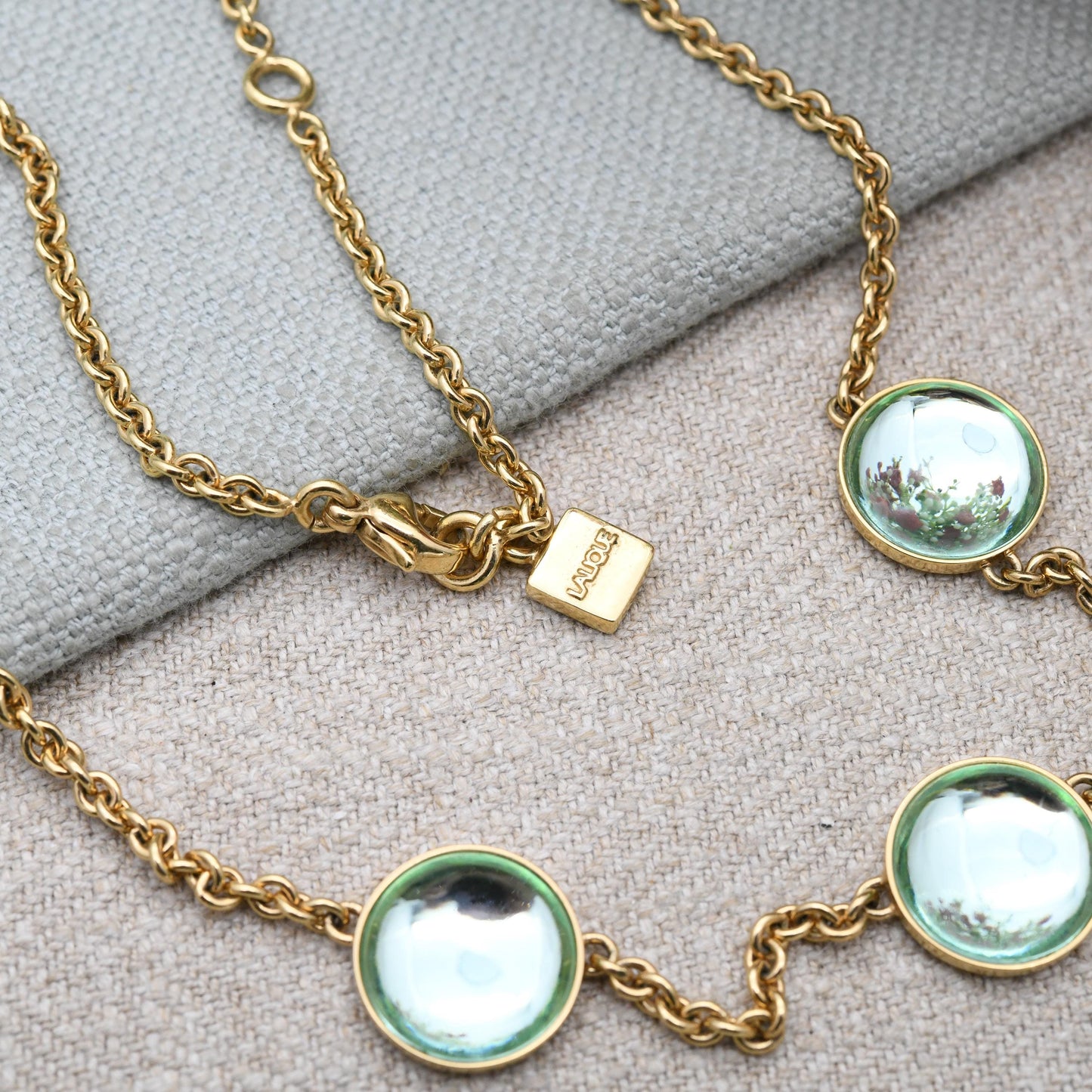 Lalique Teal Cabochon Necklace - Signed Designer High Quality Gold Tone Costume Jewellery