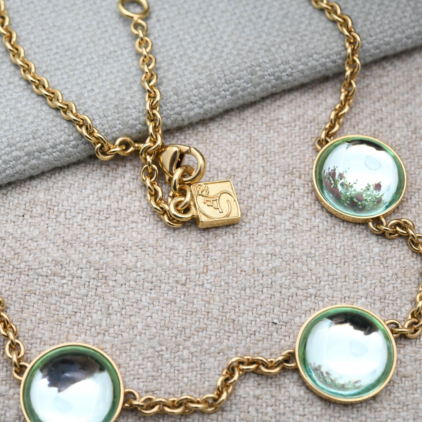 Lalique Teal Cabochon Necklace - Signed Designer High Quality Gold Tone Costume Jewellery
