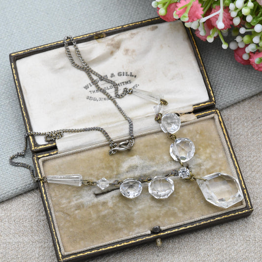 Antique Edwardian Cut Glass Crystal Necklace c. 1900 Bridal Necklace
