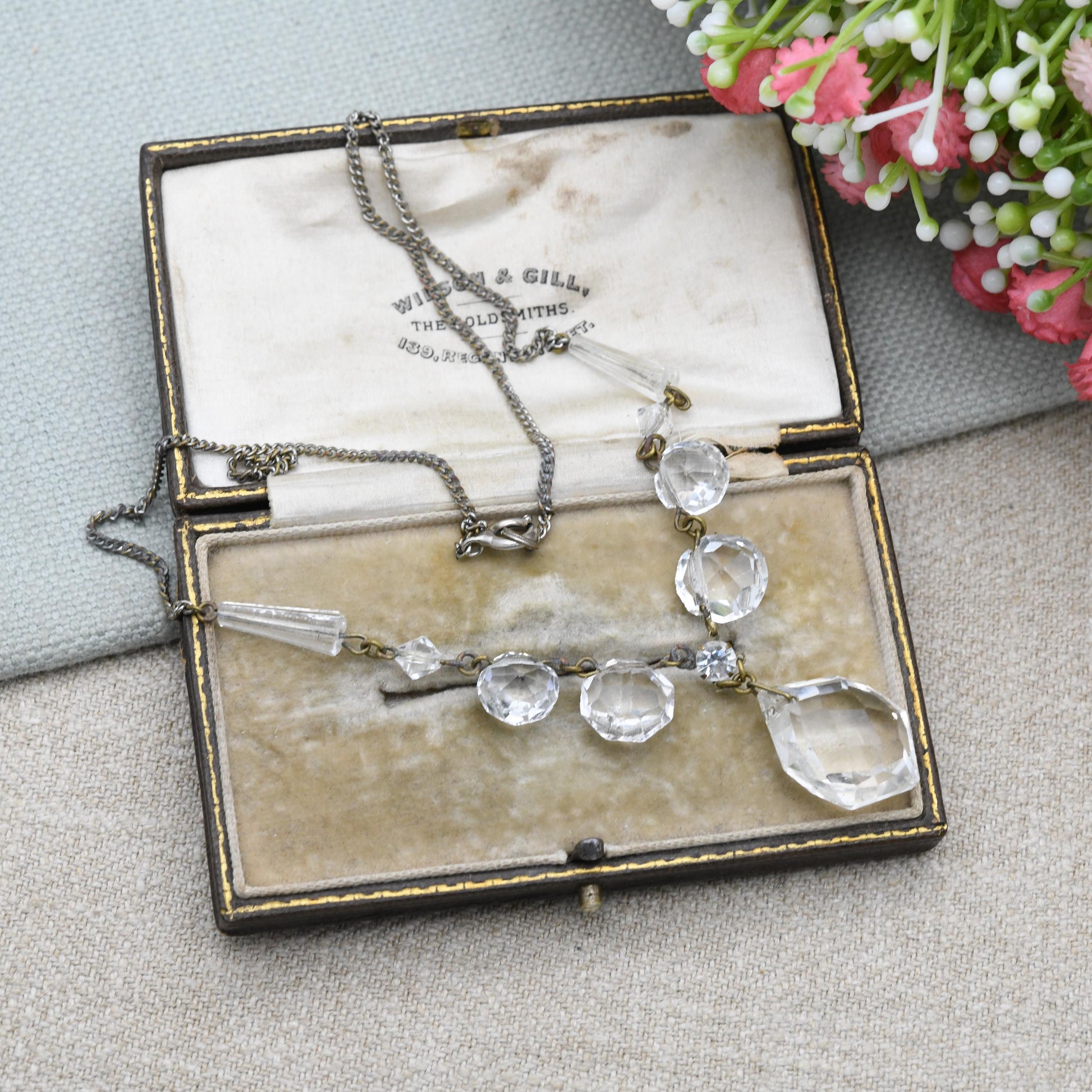 Antique Edwardian Cut Glass Crystal Necklace c. 1900 Bridal Necklace