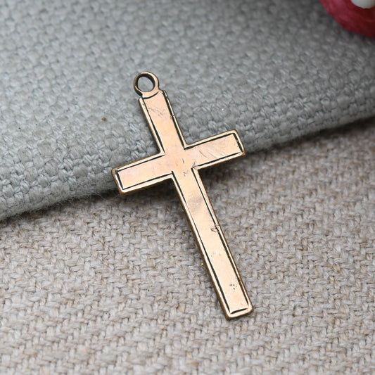 Vintage Rolled Gold Cross Pendant - Minimal Design Religious Christian Cross