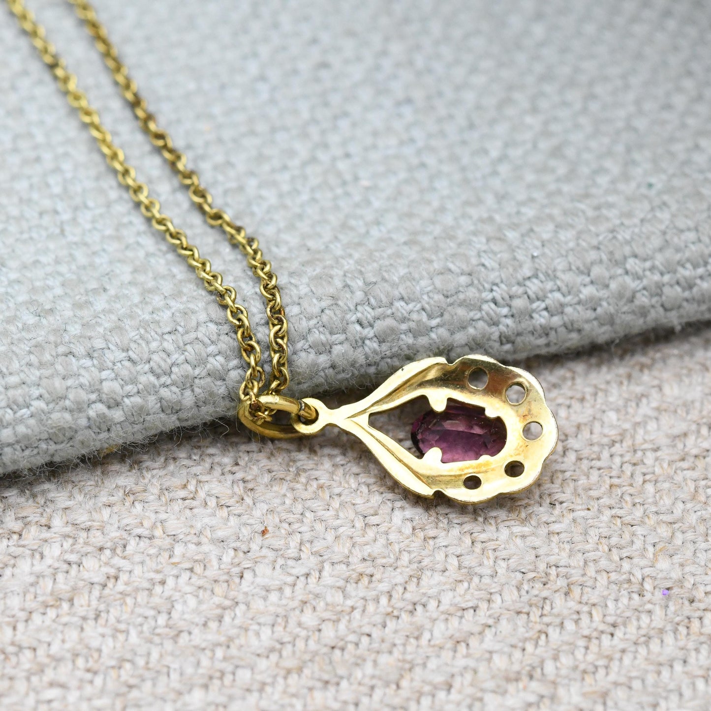 Vintage Kordes and Lichtenfels 14ct Rolled Gold Purple Paste Pendant Necklace K&L - Mid-Century German Solitaire Pendant