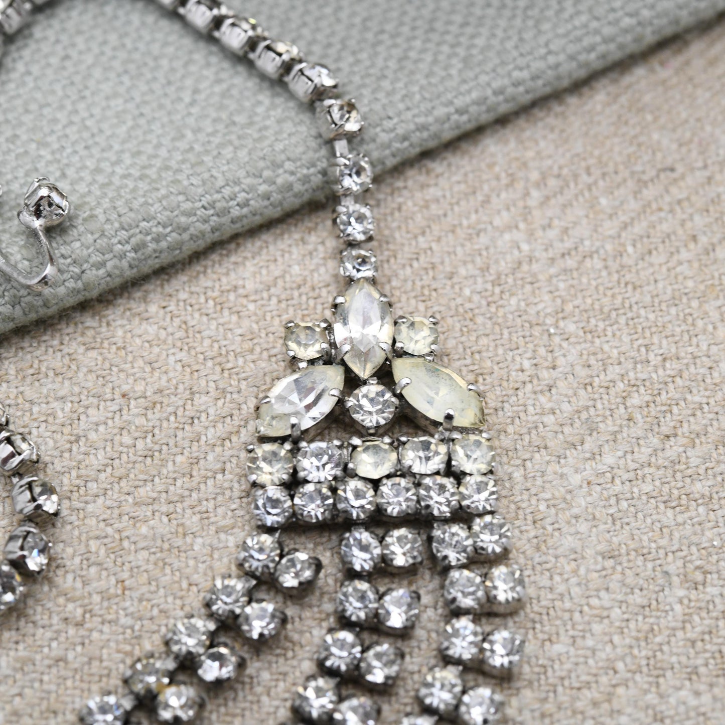 Vintage Rhinestone Necklace Wide Multi Strand Bib Style c. 1950s