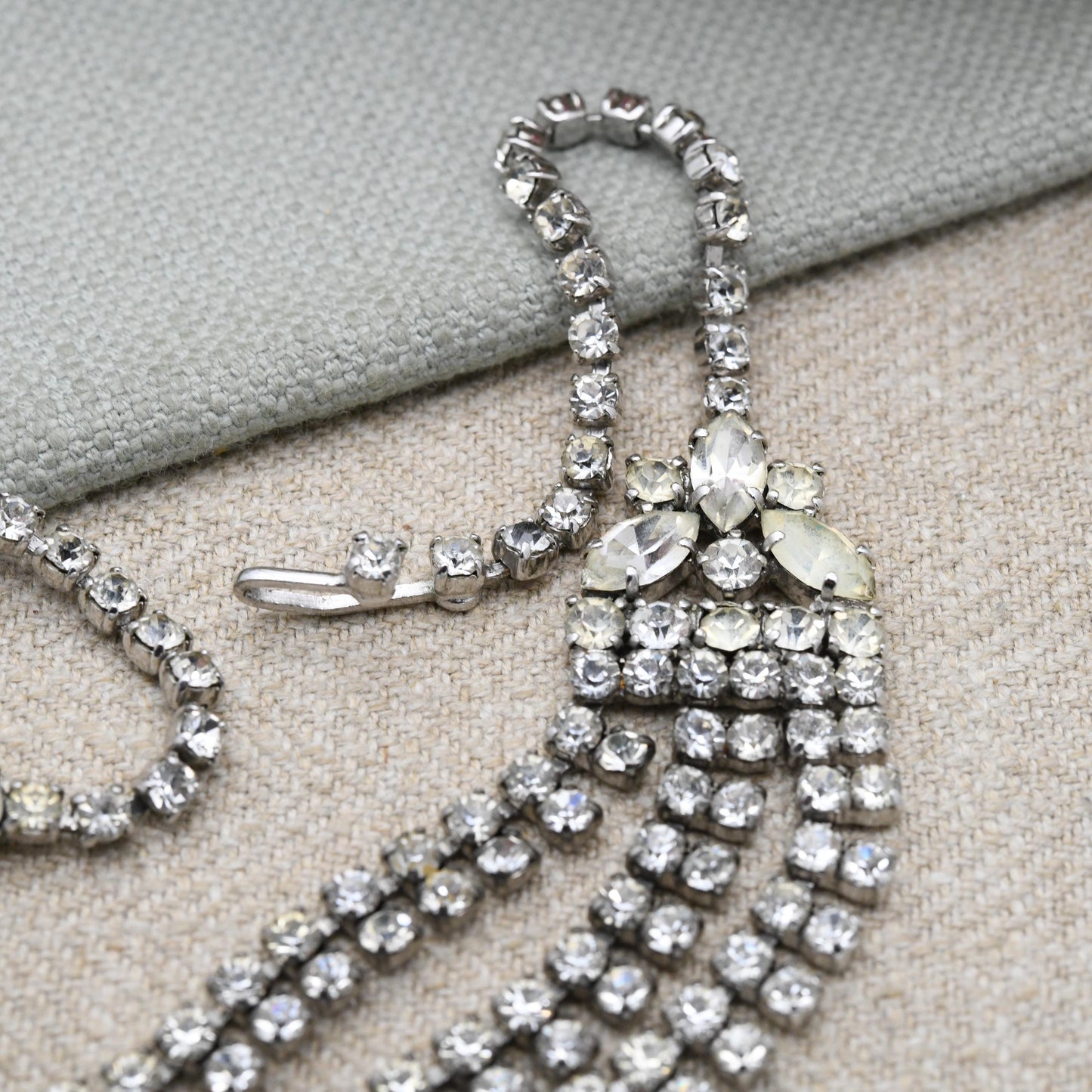 Vintage Rhinestone Necklace Wide Multi Strand Bib Style c. 1950s