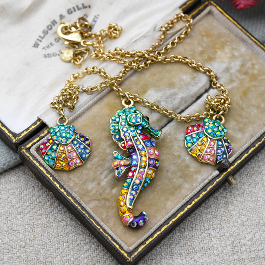 Butler and Wilson Seahorse Necklace with Colourful Stones B&W - Under the Sea Collection | Signed Designer Jewellery