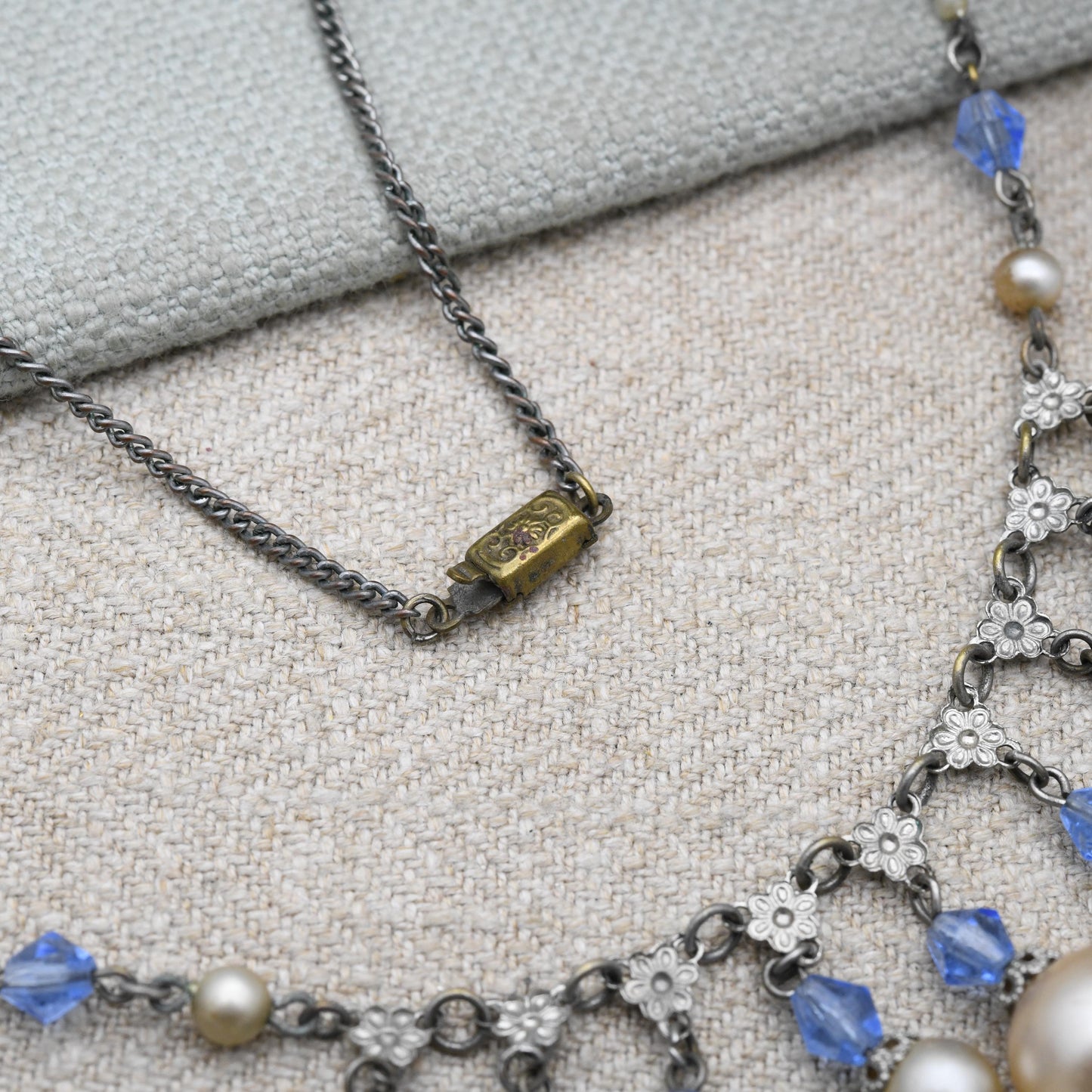 Antique Art Deco Czech Glass and Faux Pearl Fringe Necklace c. 1920s 1930s - Made in Czechoslovakia